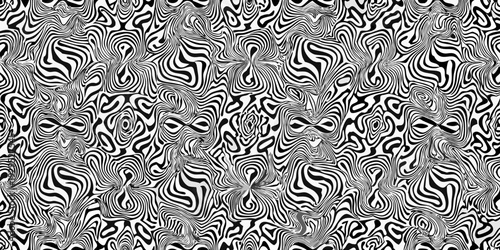 Optical illusion featuring swirling wavy lines in black and white