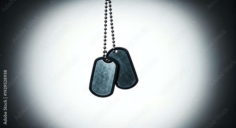 Fototapeta premium Dog tags hanging against a blurred background