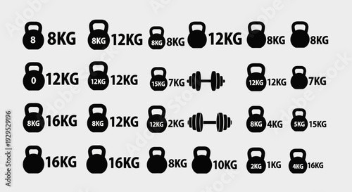 Collection of Kettlebells and Dumbbells with Weights.
