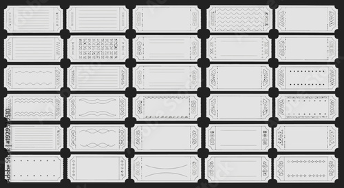 Collection of various blank white cards with different layouts and designs.