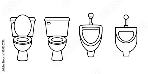 A variety of toilet designs showcasing different shapes and styles isolated on transparent background