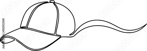 Continuous single line drawing of a baseball cap with a wavy connecting element