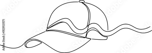 Continuous single line drawing of a baseball cap with a wavy connecting element