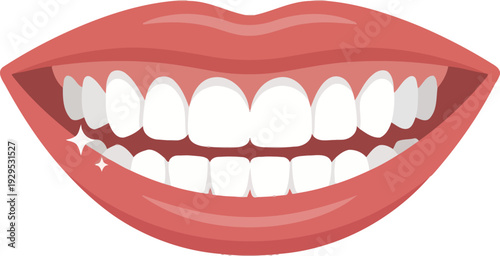 Healthy Smiling Mouth with White Teeth – Flat Vector Illustration on White Background