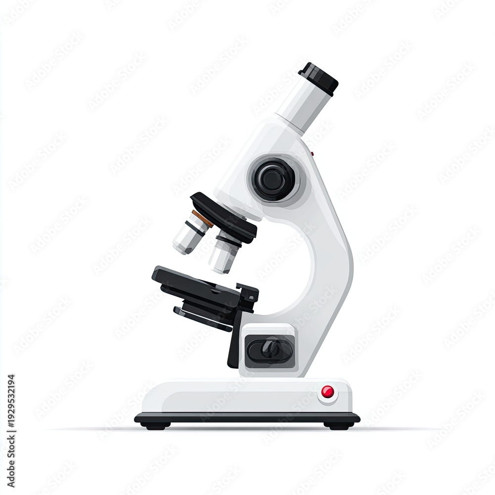 Fototapeta premium A crisp, isolated, white microscope, angled slightly, ready for scientific exploration