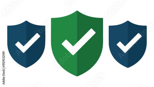 Security shield icons with check marks green and blue protection symbols for cyber safety