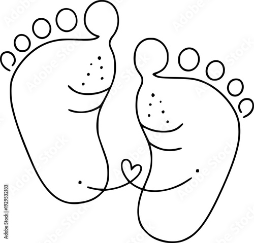 Minimalist line drawing of tiny baby footprints symbolizing new life and parenthood, perfect for baby announcements, maternity care products, or family oriented publications.