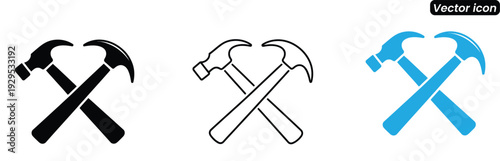  different hammers, hammer icon, hammer drawing, hammer illustration, hammer design Vector. Crossed hammers icon set in different styles.  
