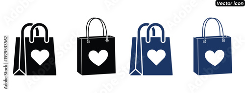 Mother's day shopping bag with heart icon Vector. Set of shopping bags with heart symbol on white background. 