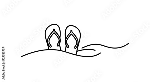 Pair of Flip Flops on Sandy Beach Icon, Summer Holiday and Relaxation Symbol on Isolated White Background