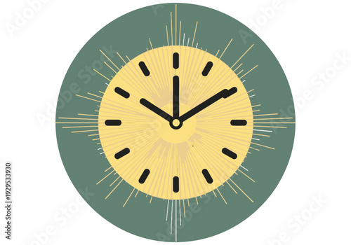 Vintage Clock Face with Rays Indicating Time.