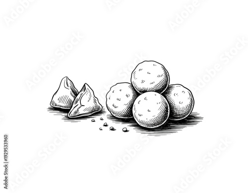 A collection of variously shaped and sized spherical objects resembling nuts or seeds. isolated on transparent background