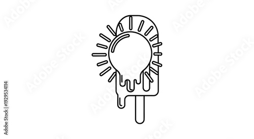 Melting Popsicle with Sun Icon, Representing Hot Summer Weather on an Isolated White Background.