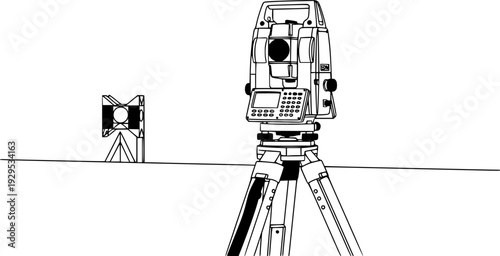 Professional surveying equipment total station on a sturdy tripod ready for precise land measurement and engineering site analysis applications.