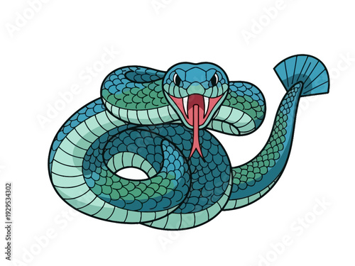 Fierce Blue Snake Coiled and Ready to Strike.