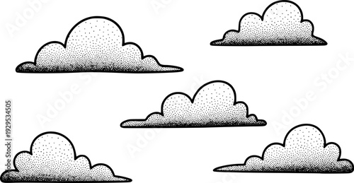 Handdrawn minimalist clouds sketch with subtle dotted textures creating a serene atmospheric effect