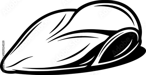 Stylized monochrome depiction of an uncooked boneless chicken breast, perfect for food industry graphics