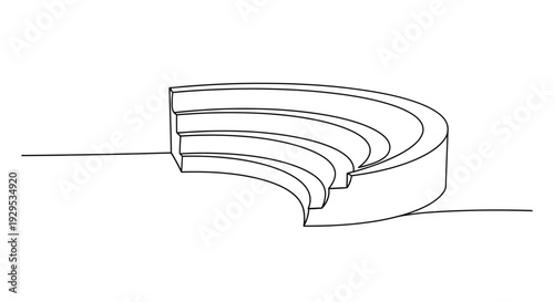 Amphitheater Single Continuous Line Icon, Minimal Bowl Seating Tiers Outline