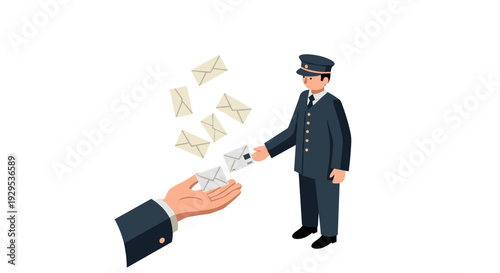 mailman delivering letters to hand flat vector illustration for postal service and communication concept