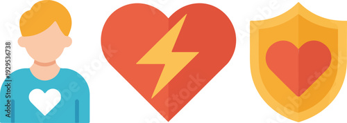 Superhero Mom Vector Icons Featuring Heart Shield Lightning Bolt and Mom Figure Empowering Illustration