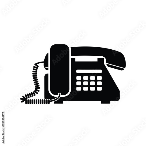 Vintage Landline Phone on Office Desk Close-up View