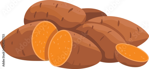Scalable Vector Illustration of Fresh Natural Potatoes Pile Ready for Harvest Farm Produce Graphic