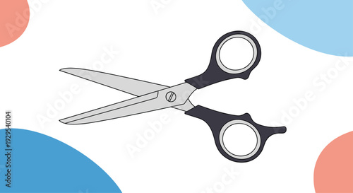 Simple and clean vector illustration of a pair of open professional hairdressing scissors on an abstract background.
