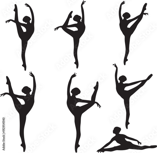 Elegant ballerina silhouettes performing classical ballet dance moves