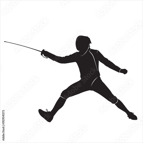Silhouette of a fencer in a fighting stance.