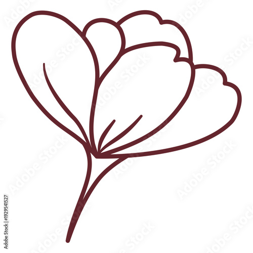 Simple minimal line art flower blossom with stem and leaves