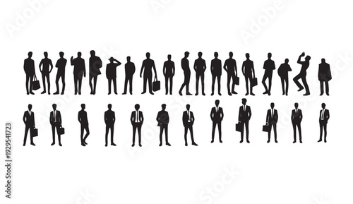 Collection of business people silhouettes in various professional poses