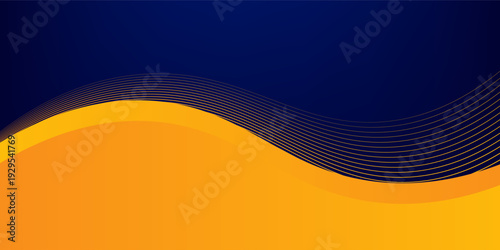 Abstract blue and yellow wave wide background banner curve element with line blue pettern space for text and message design.