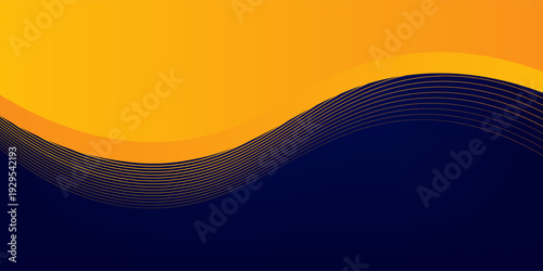Abstract blue and yellow wave wide background banner curve element with line blue pettern space for text and message design. eps 10