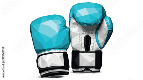 pair of blue and white boxing gloves low poly style isolated on white background