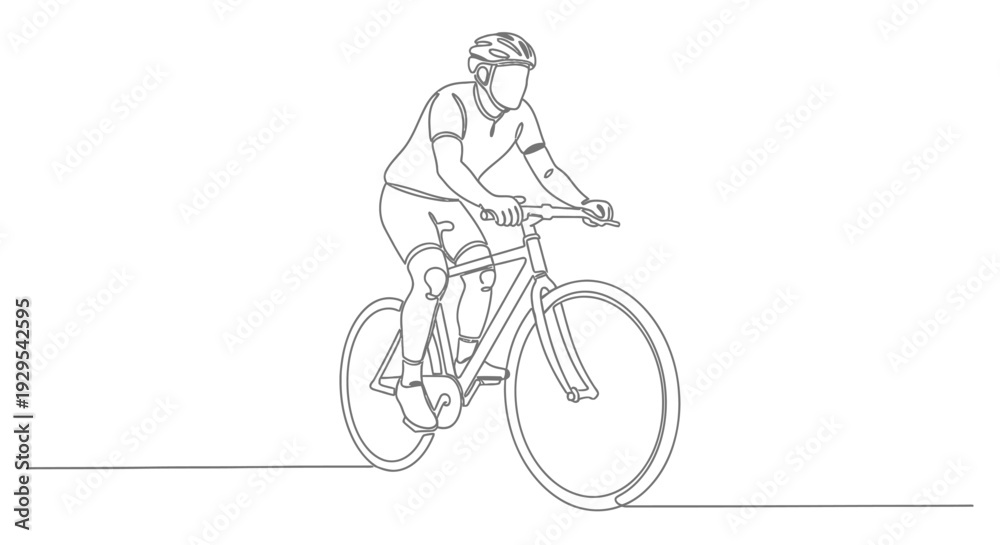 Fototapeta premium Continuous line drawing of a cyclist riding a bicycle