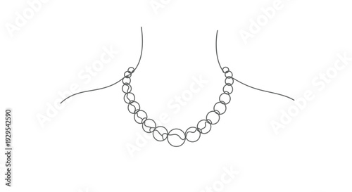 Continuous line drawing of a pearl necklace on a neck