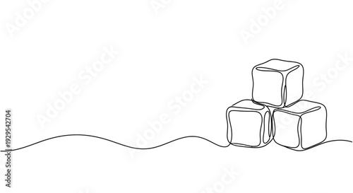 Minimalist continuous line drawing of ice cubes