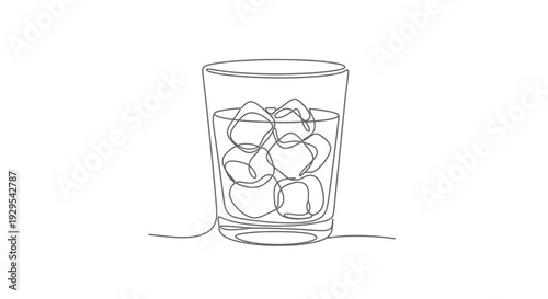 Single line drawing of a glass filled with ice cubes