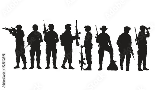 Soldiers in tactical gear standing in formation with weapons