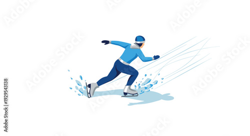 man ice skating in motion with hand drawn style in winter sports illustration