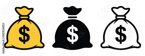Money Bags with Dollar Signs in Yellow, Black, and White