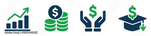 Financial Growth Icons with Money and Education Symbols