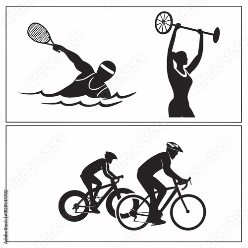 Black silhouettes of people playing sports Vector