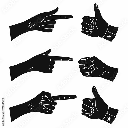 A set of black and white hand signs Vector