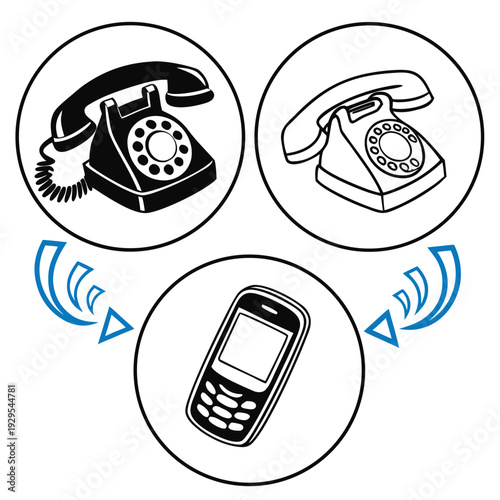 Evolution of telephones from rotary to mobile devices Vector