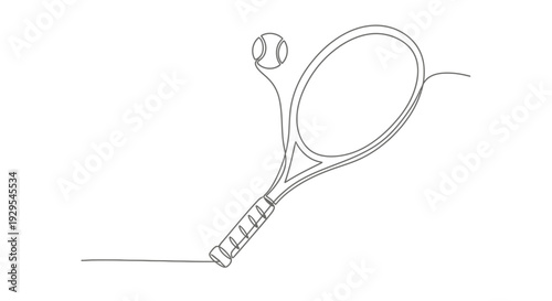 Tennis racket and ball in a continuous line drawing style