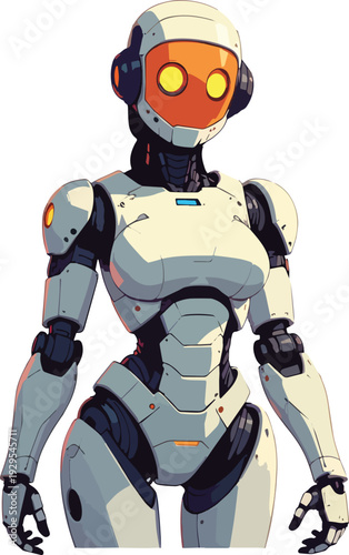 robot umanoide uomo donna  in piedi mezza figura o figura intera  vettoriale 