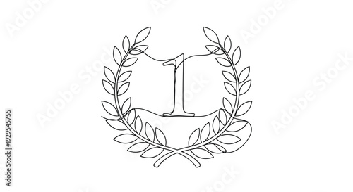 Number One Winner Laurel Wreath Continuous Line Drawing