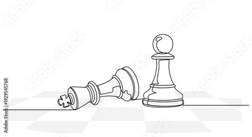 Chess Pawn Defeats King, Continuous Line Drawing