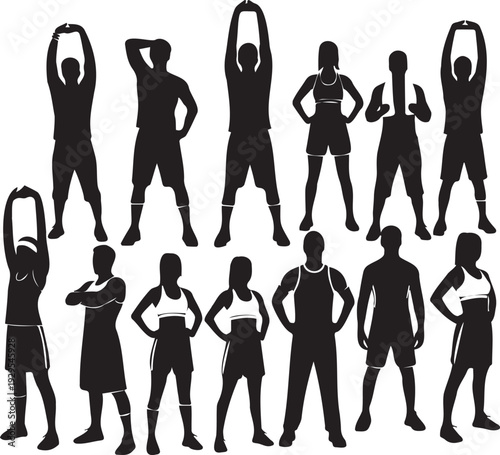 Various sport person silhouettes on transparent background in active poses